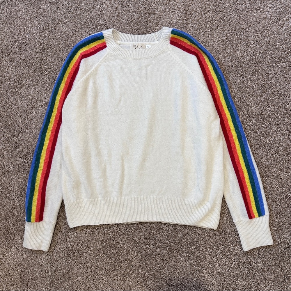 Rainbow Stripe White Sweater